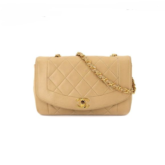 Chanel Diana 22 Matelasse Chain Shoulder Leather Beige Gold - Picture 1 of 9